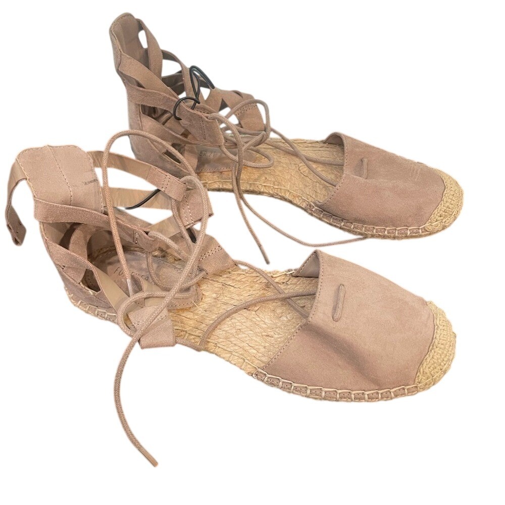 Forever 21 Espadrille Sandals Women's 6 Tan Lace Up Gladiator Faux Suede Flat